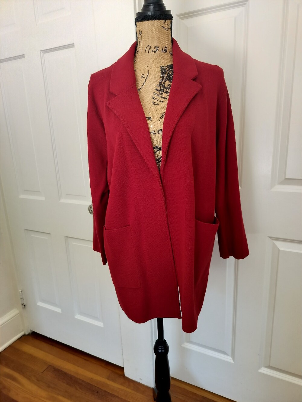 Quince Red Women's Open Front Sweater Cardigan Organic Cotton Size XL